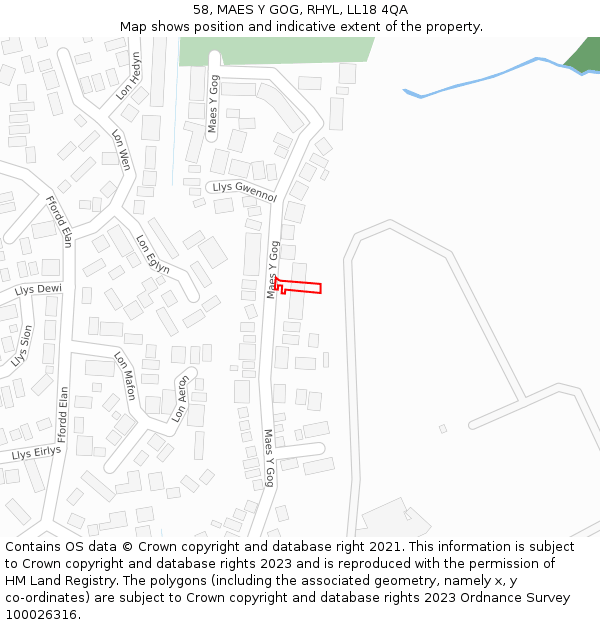 58, MAES Y GOG, RHYL, LL18 4QA: Location map and indicative extent of plot