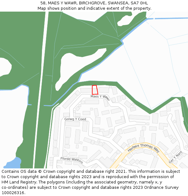 58, MAES Y WAWR, BIRCHGROVE, SWANSEA, SA7 0HL: Location map and indicative extent of plot