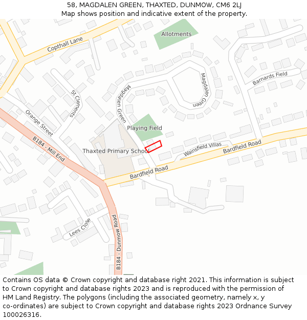 58, MAGDALEN GREEN, THAXTED, DUNMOW, CM6 2LJ: Location map and indicative extent of plot
