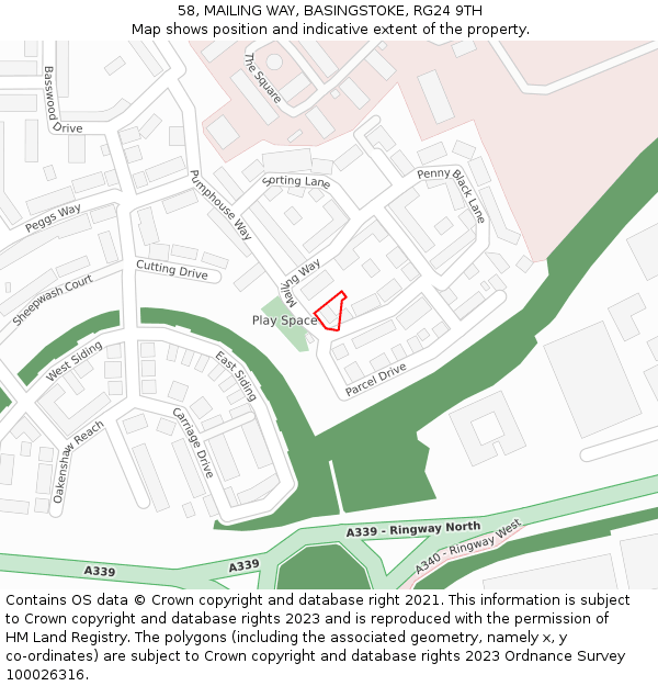 58, MAILING WAY, BASINGSTOKE, RG24 9TH: Location map and indicative extent of plot