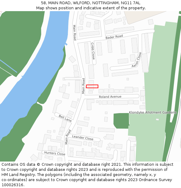 58, MAIN ROAD, WILFORD, NOTTINGHAM, NG11 7AL: Location map and indicative extent of plot