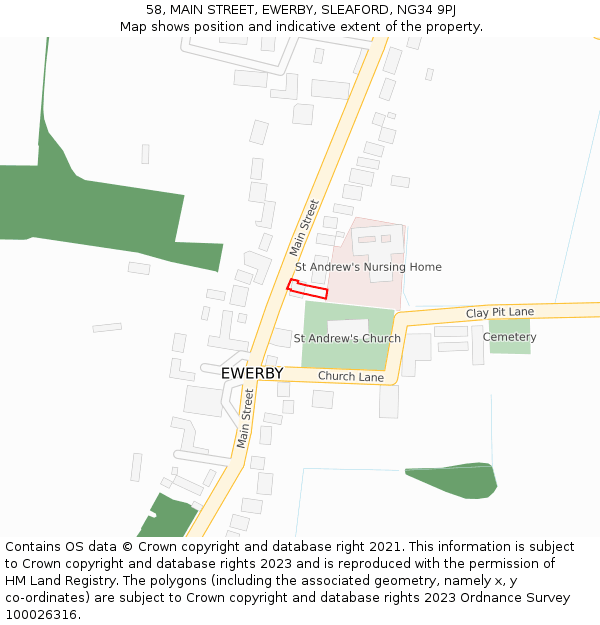 58, MAIN STREET, EWERBY, SLEAFORD, NG34 9PJ: Location map and indicative extent of plot