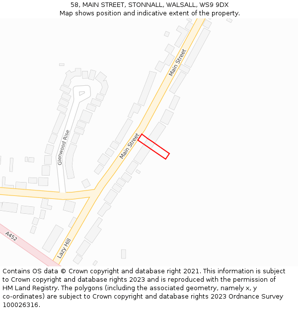 58, MAIN STREET, STONNALL, WALSALL, WS9 9DX: Location map and indicative extent of plot