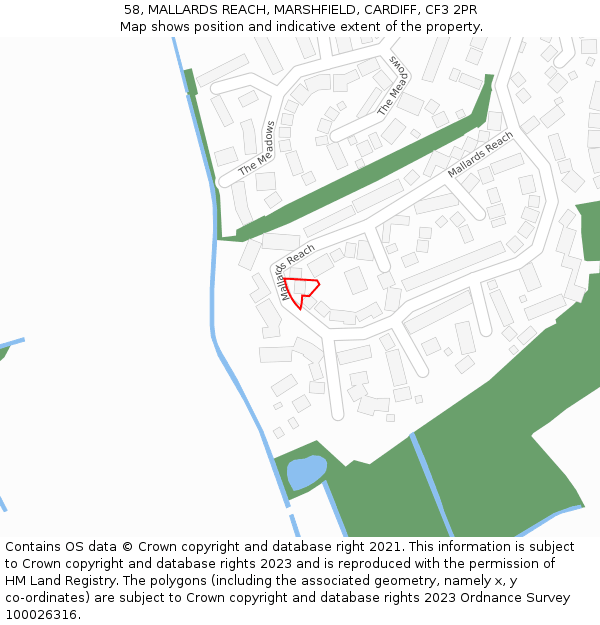 58, MALLARDS REACH, MARSHFIELD, CARDIFF, CF3 2PR: Location map and indicative extent of plot