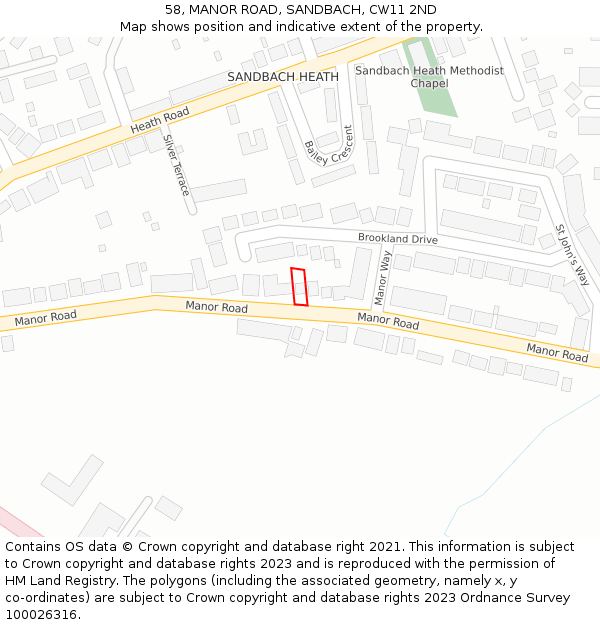 58, MANOR ROAD, SANDBACH, CW11 2ND: Location map and indicative extent of plot