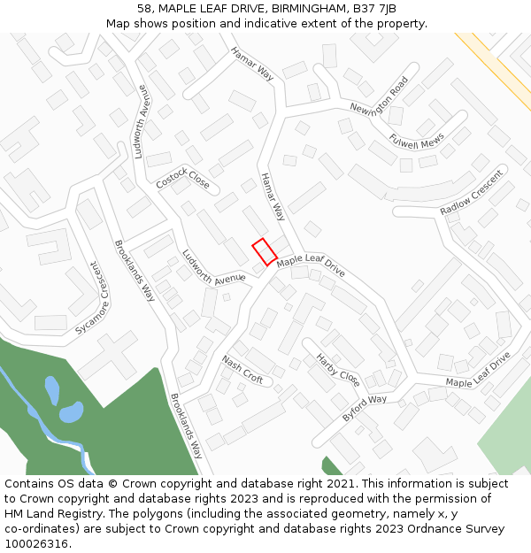 58, MAPLE LEAF DRIVE, BIRMINGHAM, B37 7JB: Location map and indicative extent of plot