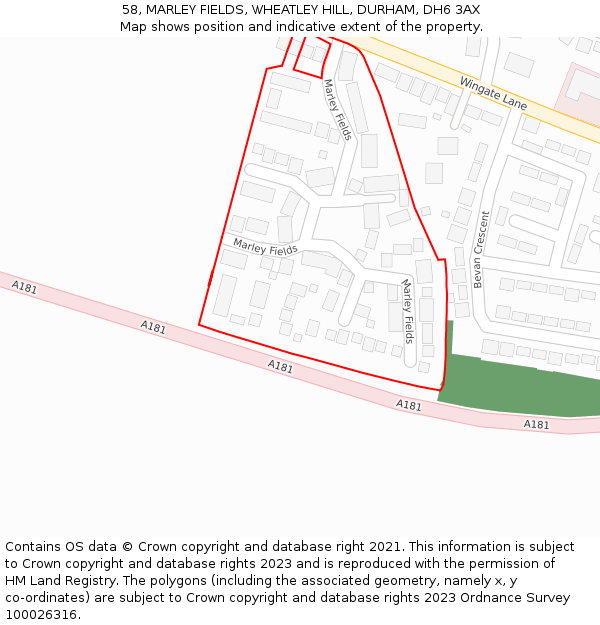 58, MARLEY FIELDS, WHEATLEY HILL, DURHAM, DH6 3AX: Location map and indicative extent of plot