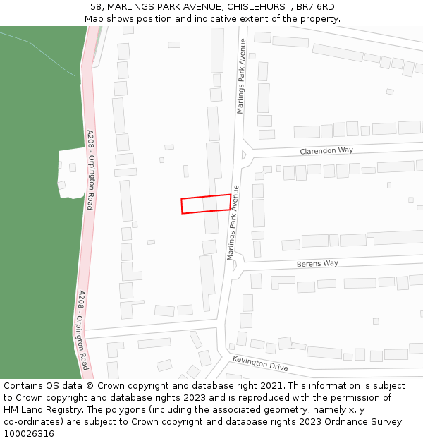 58, MARLINGS PARK AVENUE, CHISLEHURST, BR7 6RD: Location map and indicative extent of plot