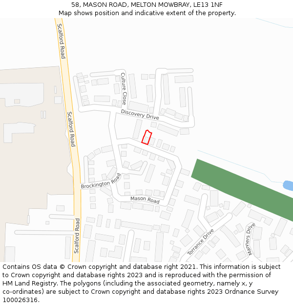 58, MASON ROAD, MELTON MOWBRAY, LE13 1NF: Location map and indicative extent of plot