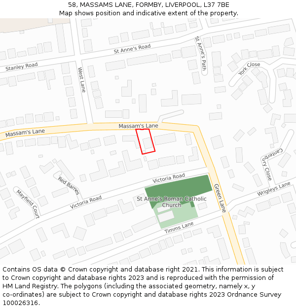 58, MASSAMS LANE, FORMBY, LIVERPOOL, L37 7BE: Location map and indicative extent of plot