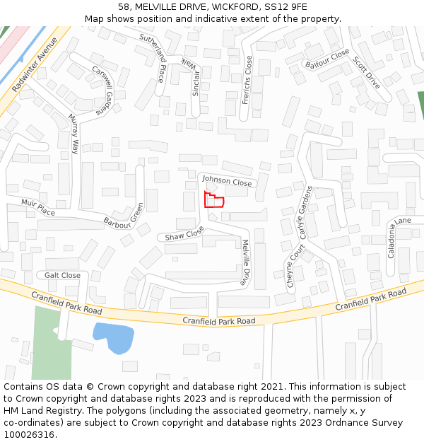 58, MELVILLE DRIVE, WICKFORD, SS12 9FE: Location map and indicative extent of plot