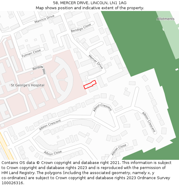 58, MERCER DRIVE, LINCOLN, LN1 1AG: Location map and indicative extent of plot