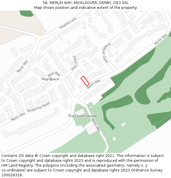 58, MERLIN WAY, MICKLEOVER, DERBY, DE3 0SL: Location map and indicative extent of plot