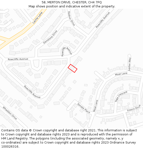58, MERTON DRIVE, CHESTER, CH4 7PQ: Location map and indicative extent of plot