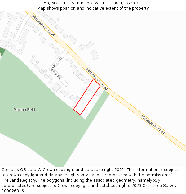 58, MICHELDEVER ROAD, WHITCHURCH, RG28 7JH: Location map and indicative extent of plot