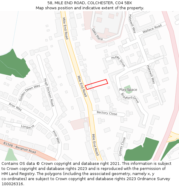 58, MILE END ROAD, COLCHESTER, CO4 5BX: Location map and indicative extent of plot