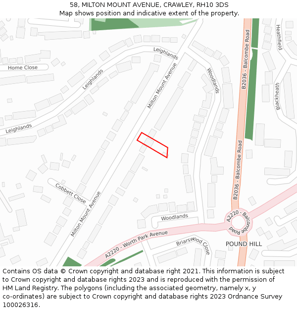 58, MILTON MOUNT AVENUE, CRAWLEY, RH10 3DS: Location map and indicative extent of plot