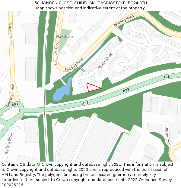 58, MINDEN CLOSE, CHINEHAM, BASINGSTOKE, RG24 8TH: Location map and indicative extent of plot