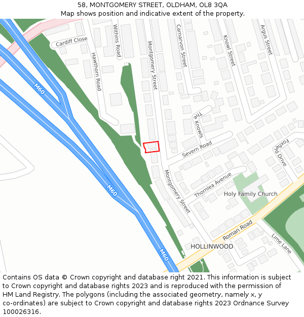 58, MONTGOMERY STREET, OLDHAM, OL8 3QA: Location map and indicative extent of plot