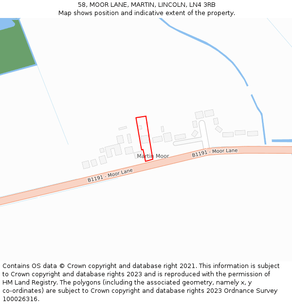 58, MOOR LANE, MARTIN, LINCOLN, LN4 3RB: Location map and indicative extent of plot