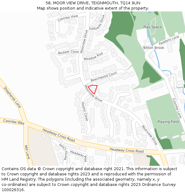 58, MOOR VIEW DRIVE, TEIGNMOUTH, TQ14 9UN: Location map and indicative extent of plot