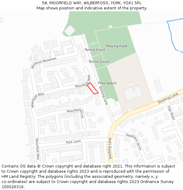 58, MOORFIELD WAY, WILBERFOSS, YORK, YO41 5PL: Location map and indicative extent of plot