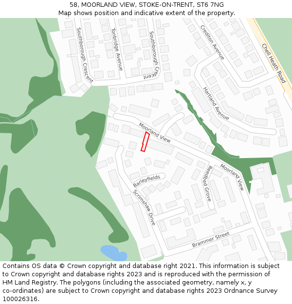 58, MOORLAND VIEW, STOKE-ON-TRENT, ST6 7NG: Location map and indicative extent of plot