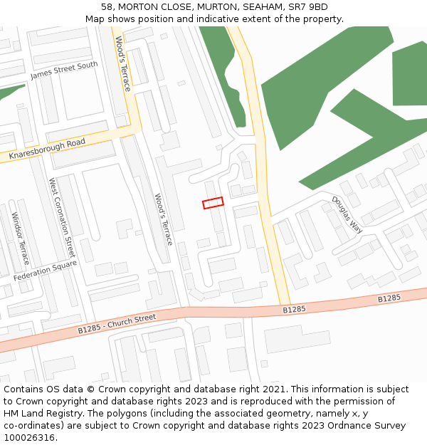 58, MORTON CLOSE, MURTON, SEAHAM, SR7 9BD: Location map and indicative extent of plot