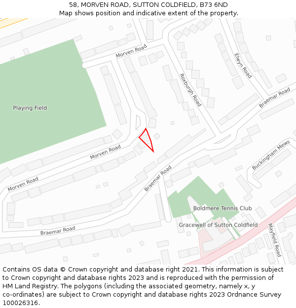 58, MORVEN ROAD, SUTTON COLDFIELD, B73 6ND: Location map and indicative extent of plot