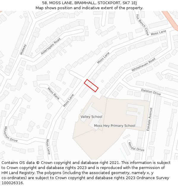 58, MOSS LANE, BRAMHALL, STOCKPORT, SK7 1EJ: Location map and indicative extent of plot