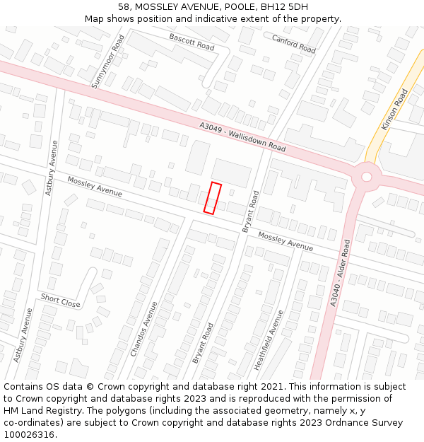 58, MOSSLEY AVENUE, POOLE, BH12 5DH: Location map and indicative extent of plot