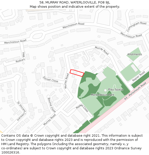 58, MURRAY ROAD, WATERLOOVILLE, PO8 9JL: Location map and indicative extent of plot