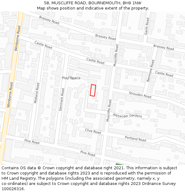 58, MUSCLIFFE ROAD, BOURNEMOUTH, BH9 1NW: Location map and indicative extent of plot