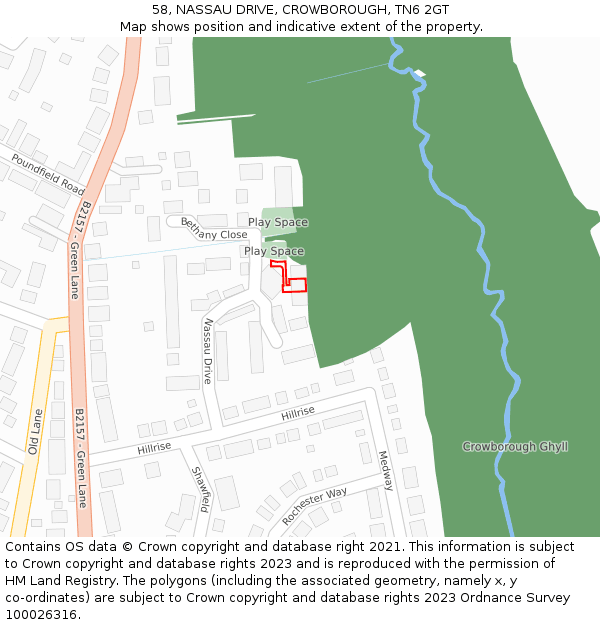 58, NASSAU DRIVE, CROWBOROUGH, TN6 2GT: Location map and indicative extent of plot