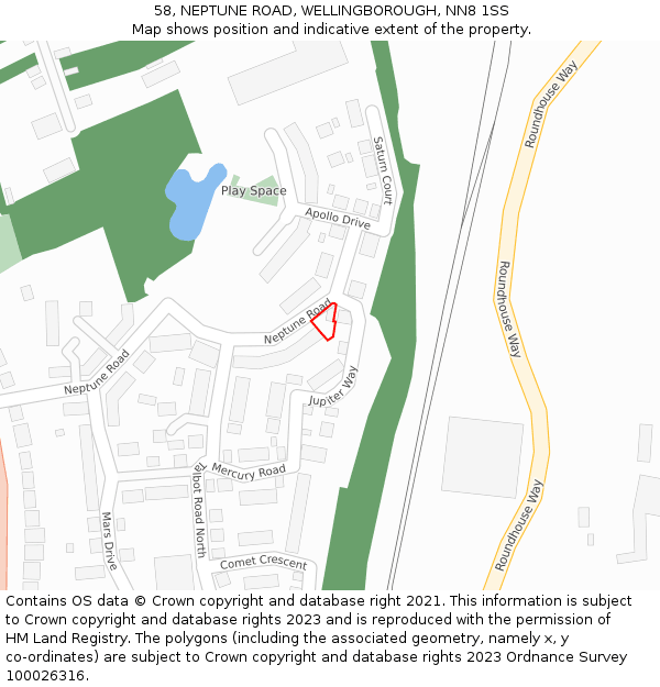 58, NEPTUNE ROAD, WELLINGBOROUGH, NN8 1SS: Location map and indicative extent of plot