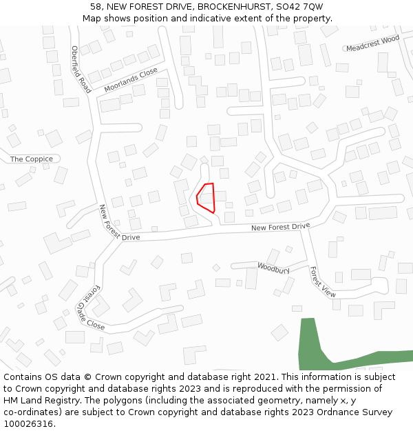 58, NEW FOREST DRIVE, BROCKENHURST, SO42 7QW: Location map and indicative extent of plot