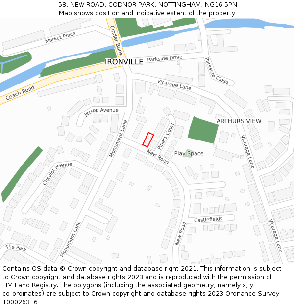 58, NEW ROAD, CODNOR PARK, NOTTINGHAM, NG16 5PN: Location map and indicative extent of plot