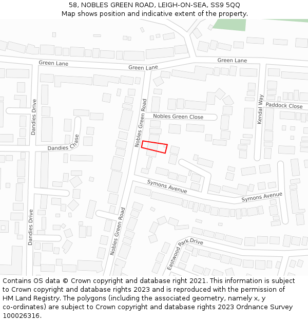 58, NOBLES GREEN ROAD, LEIGH-ON-SEA, SS9 5QQ: Location map and indicative extent of plot