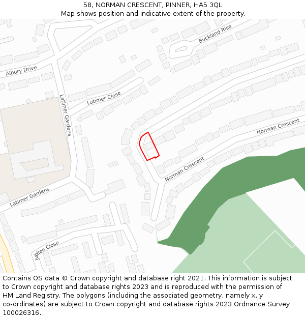 58, NORMAN CRESCENT, PINNER, HA5 3QL: Location map and indicative extent of plot