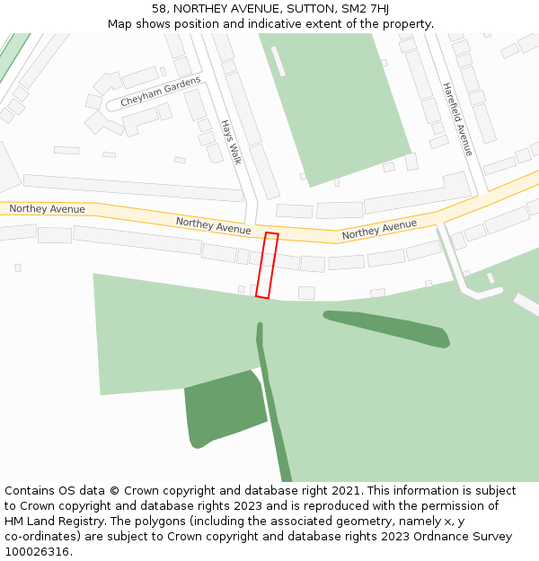 58, NORTHEY AVENUE, SUTTON, SM2 7HJ: Location map and indicative extent of plot