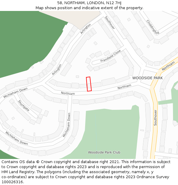 58, NORTHIAM, LONDON, N12 7HJ: Location map and indicative extent of plot