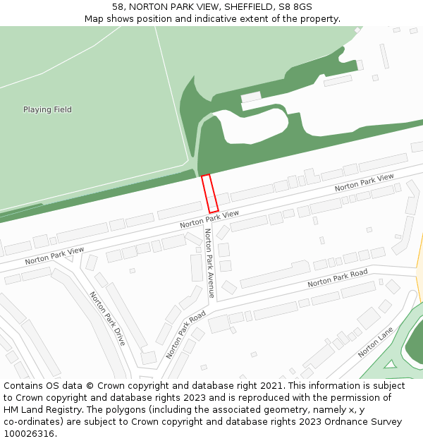 58, NORTON PARK VIEW, SHEFFIELD, S8 8GS: Location map and indicative extent of plot