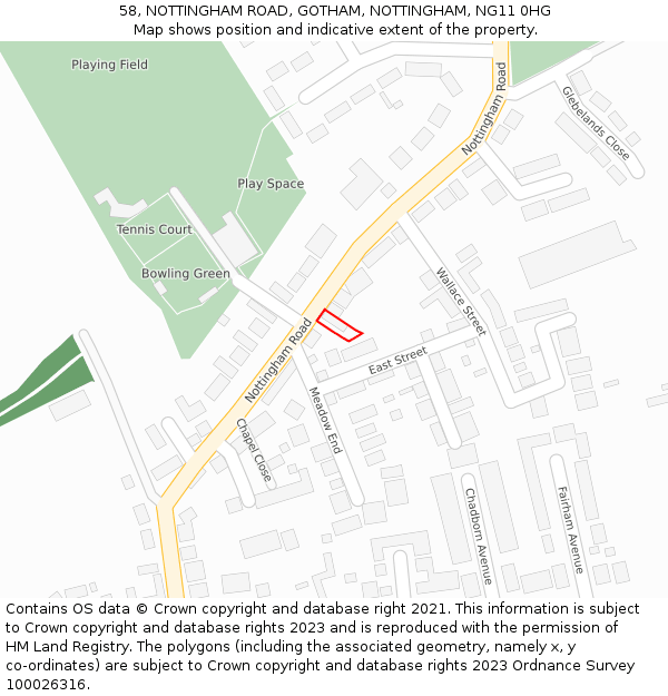 58, NOTTINGHAM ROAD, GOTHAM, NOTTINGHAM, NG11 0HG: Location map and indicative extent of plot