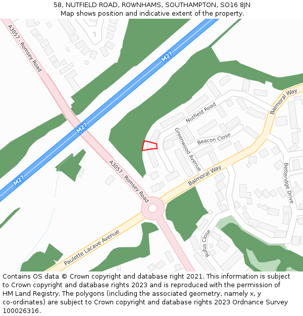 58, NUTFIELD ROAD, ROWNHAMS, SOUTHAMPTON, SO16 8JN: Location map and indicative extent of plot