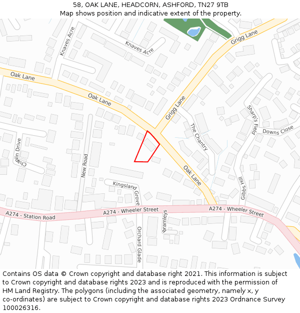 58, OAK LANE, HEADCORN, ASHFORD, TN27 9TB: Location map and indicative extent of plot