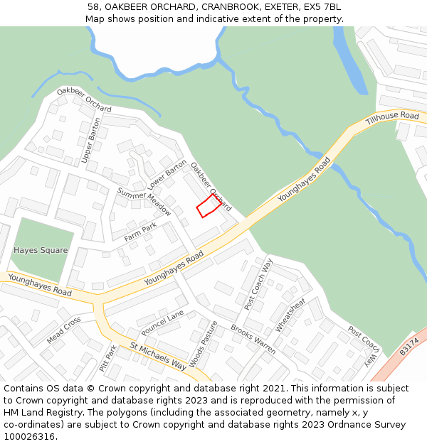 58, OAKBEER ORCHARD, CRANBROOK, EXETER, EX5 7BL: Location map and indicative extent of plot