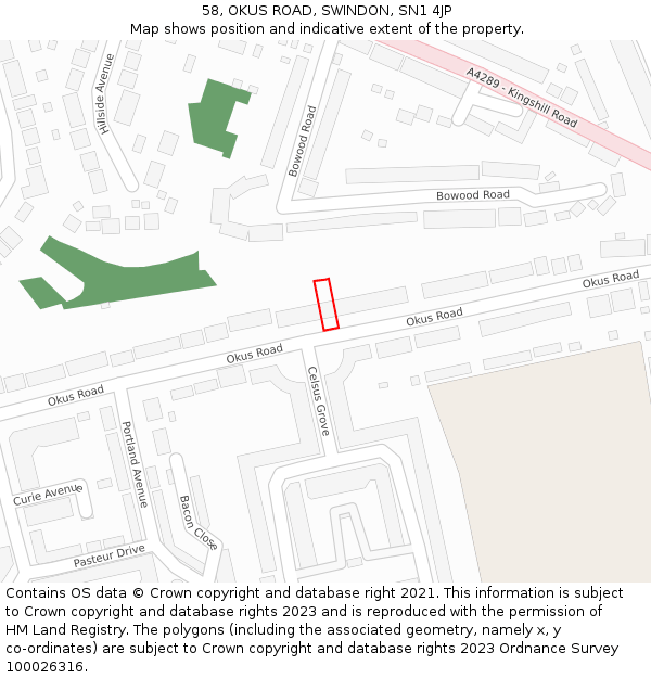 58, OKUS ROAD, SWINDON, SN1 4JP: Location map and indicative extent of plot