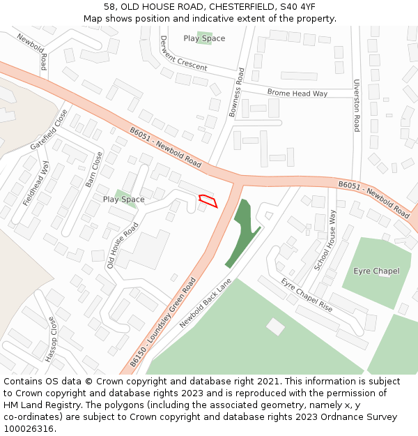 58, OLD HOUSE ROAD, CHESTERFIELD, S40 4YF: Location map and indicative extent of plot