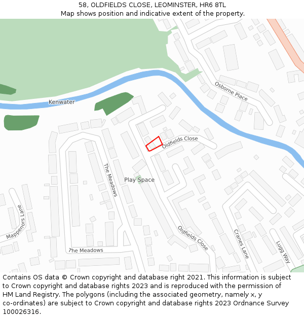 58, OLDFIELDS CLOSE, LEOMINSTER, HR6 8TL: Location map and indicative extent of plot