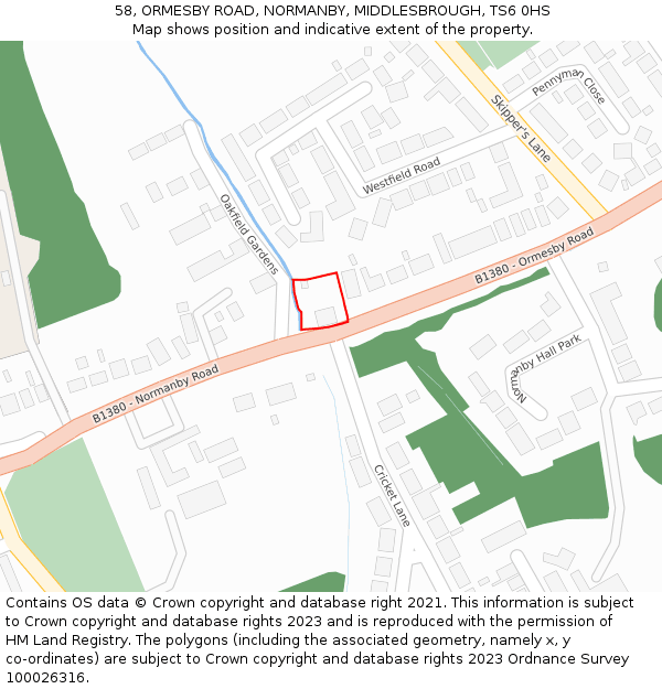 58, ORMESBY ROAD, NORMANBY, MIDDLESBROUGH, TS6 0HS: Location map and indicative extent of plot